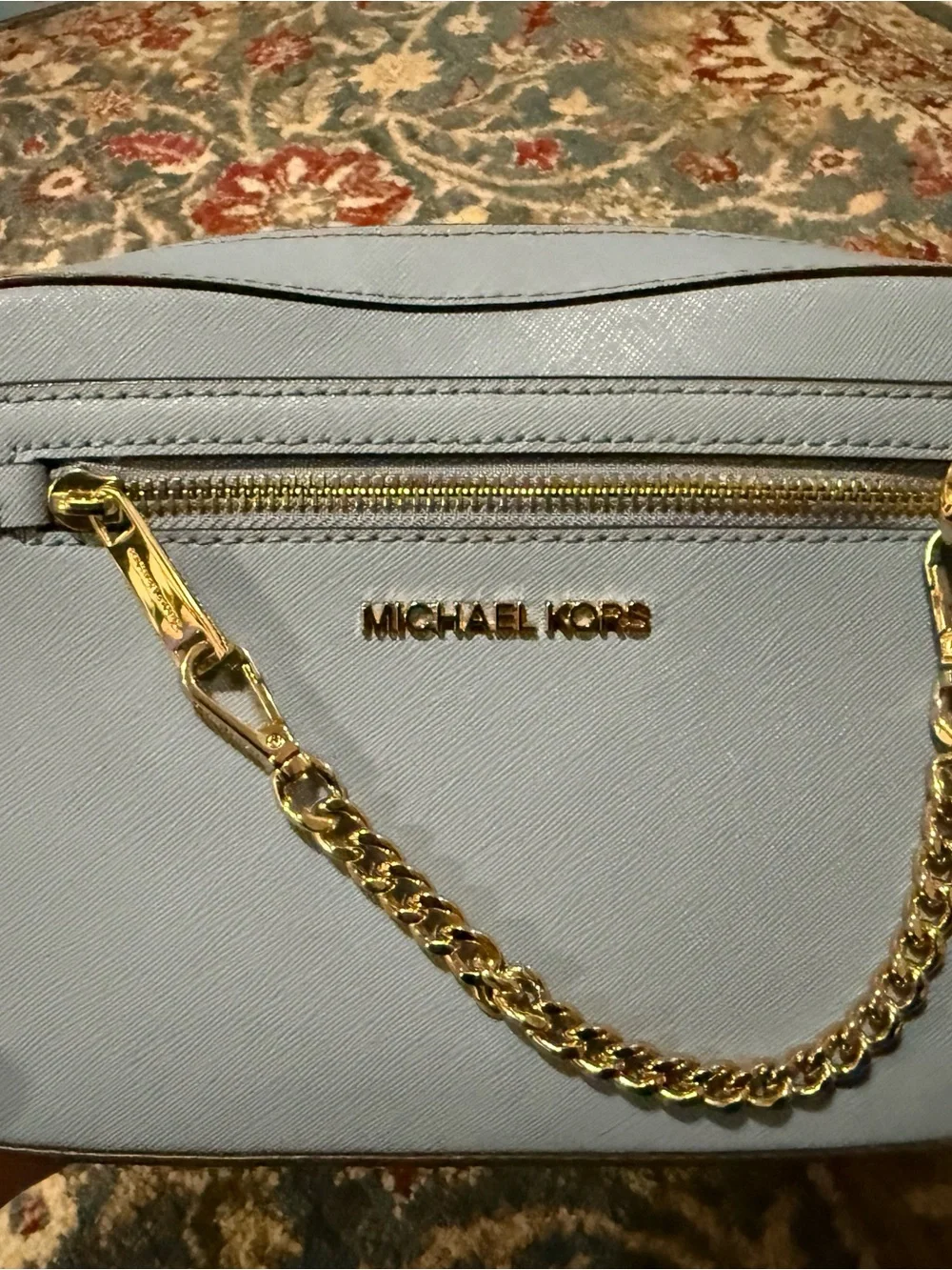 Michael Kors Powder Blue Crossbody with Gold Chain Accent